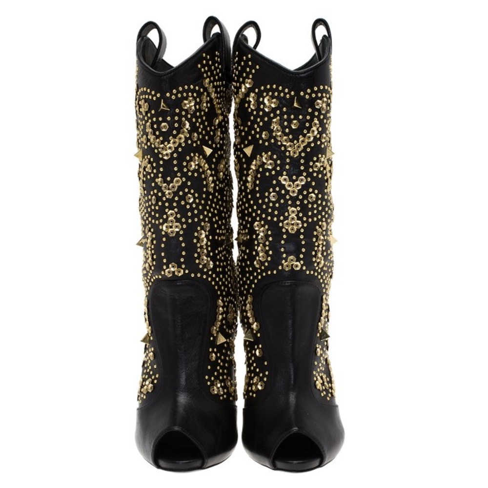 Giuseppe Zanotti Black and Gold Heeled western Boots gently used - Picture 2 of 10